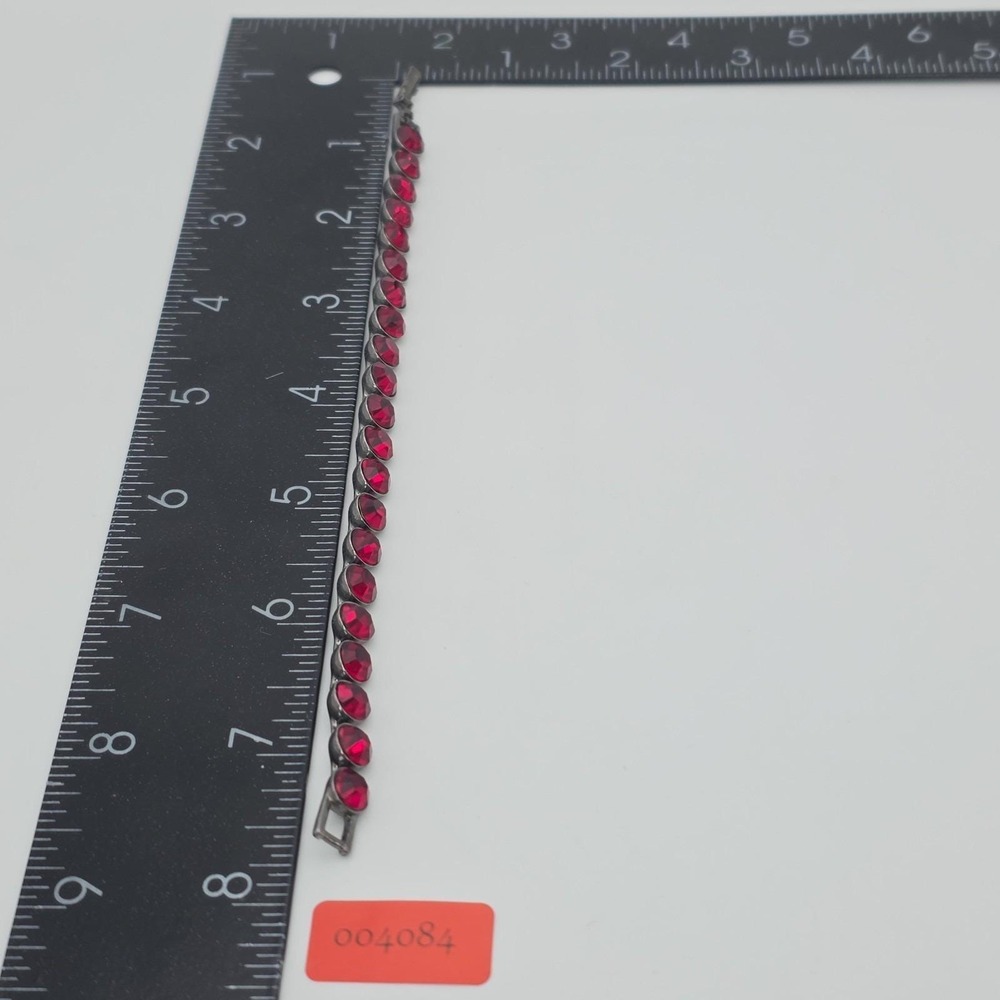 New! GIVENCHY Signed Tennis Bracelet Red SWAROVSKI Crystals Gunmetal Gray 7" - Picture 13 of 13